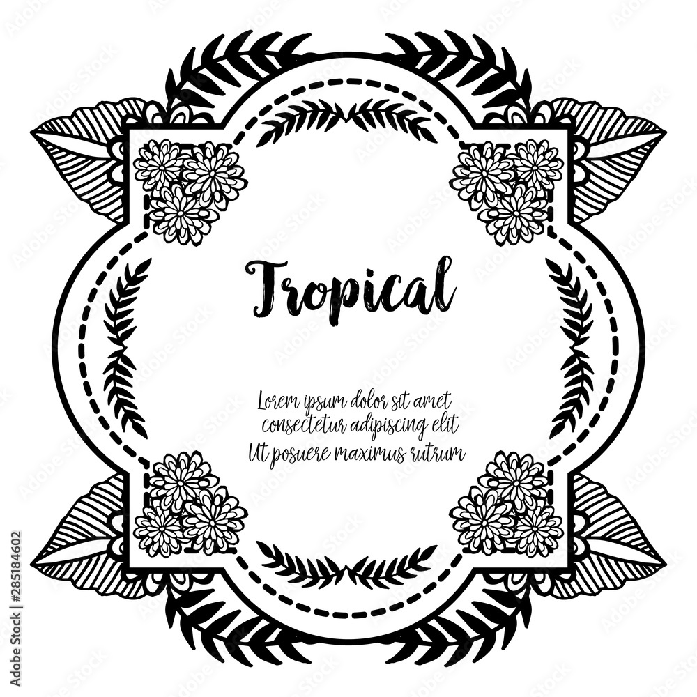 Design of cards, lettering of tropical, ornate of spring flower frame. Vector Design of cards, lettering of tropical, ornate of spring flower frame. Vector