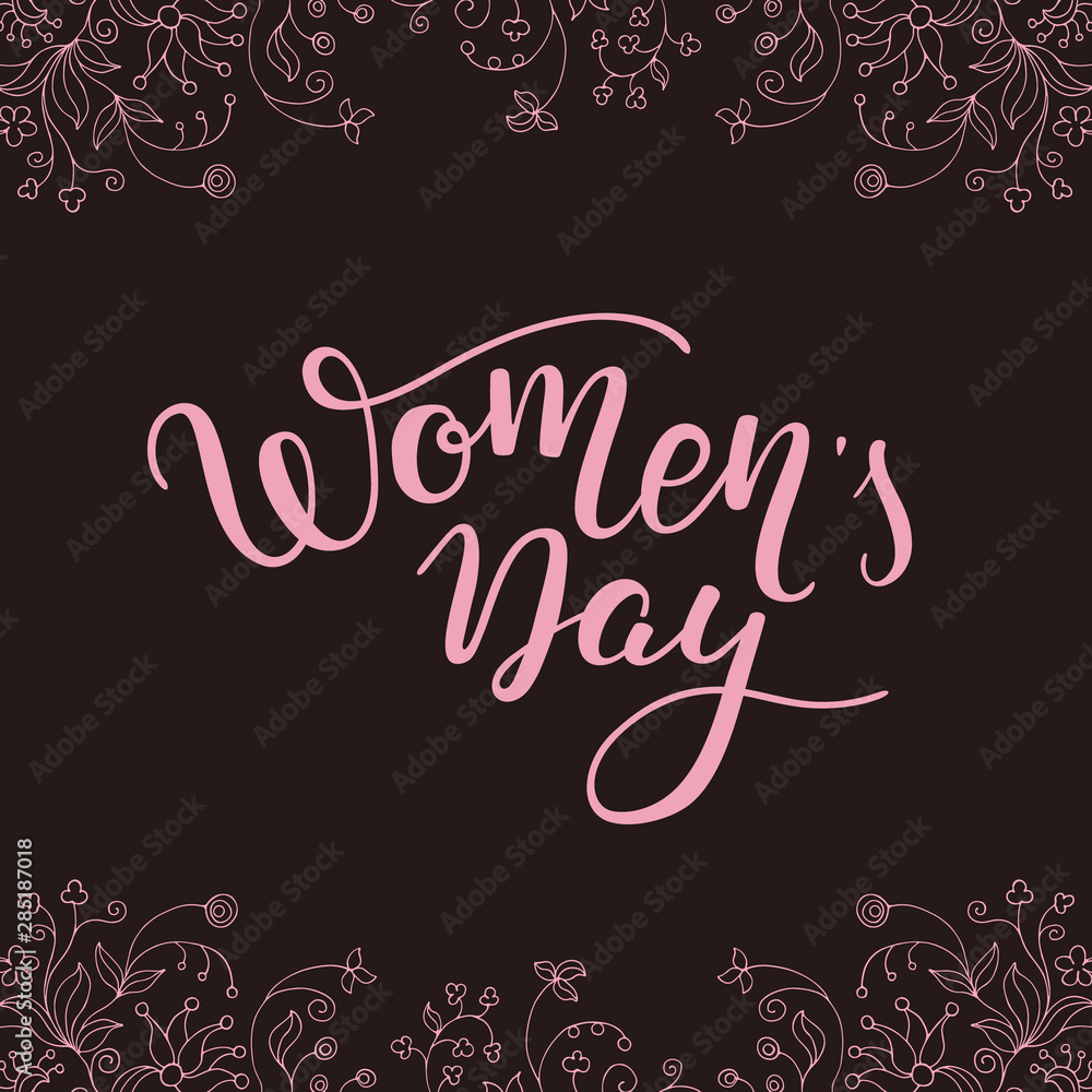 Naklejka premium Hand lettering Women's Day on dark background. International Women's Day. Template greeting card, poster.