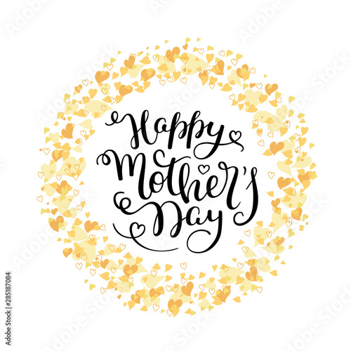 Hand lettering Happy Mother's Day with hearts. Template greeting card, poster.