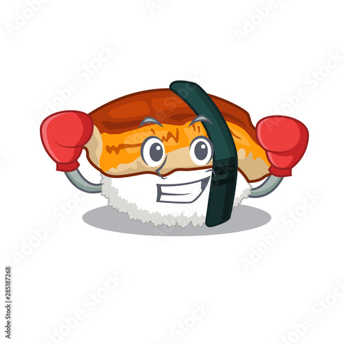 Boxing unagi sushi served above mascot plate