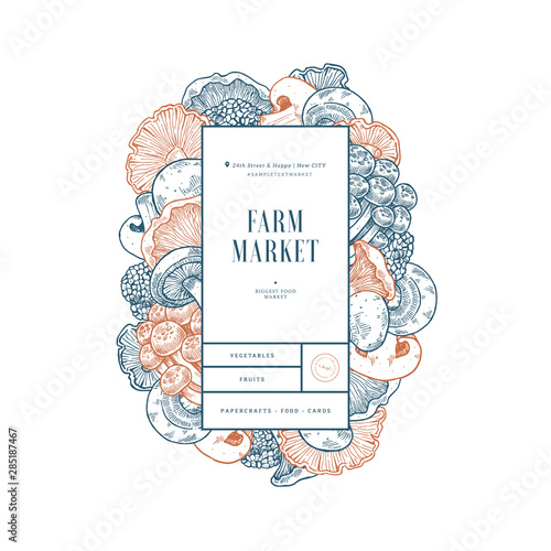 Various mushroom colored design template. Mushroom background. Vintage style. Vector illustration