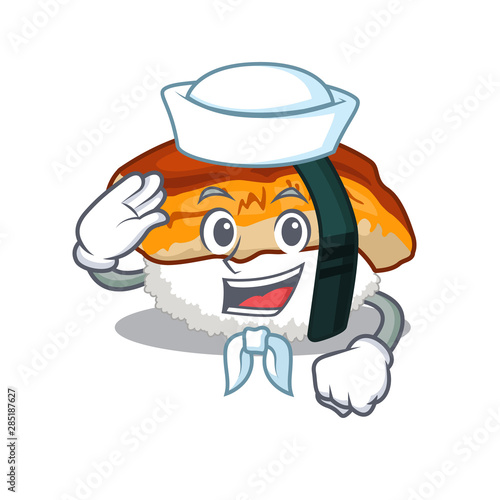 Sailor unagi sushi served above mascot plate