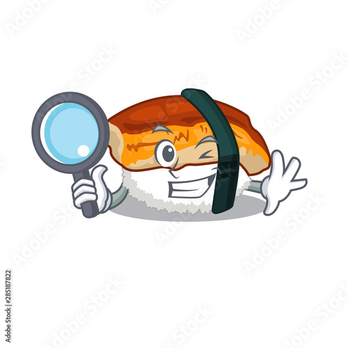 Detective sushi unagi isolated in the cartoon
