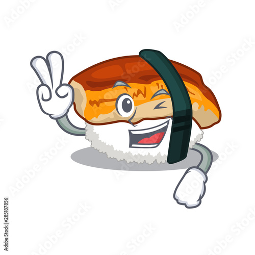 Two finger sushi unagi isolated in the cartoon