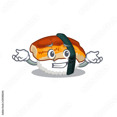 Grinning sushi unagi isolated in the cartoon
