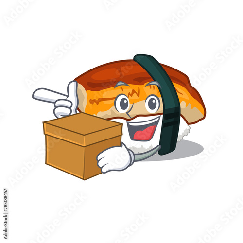 With box sushi unagi isolated in the cartoon