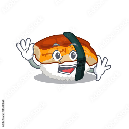 Waving sushi unagi isolated in the cartoon