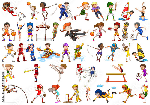 Sport activities by boys, girls, kids, athletes isolated