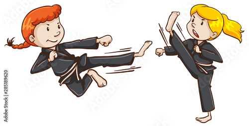 Girls fighting karate in black unifroms