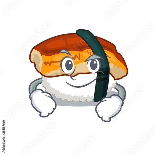 Smirking sushi unagi isolated in the cartoon