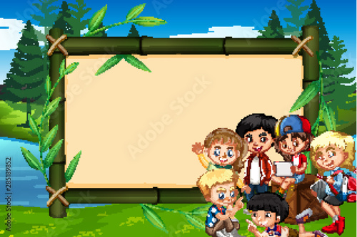 Banner template design with children in the park