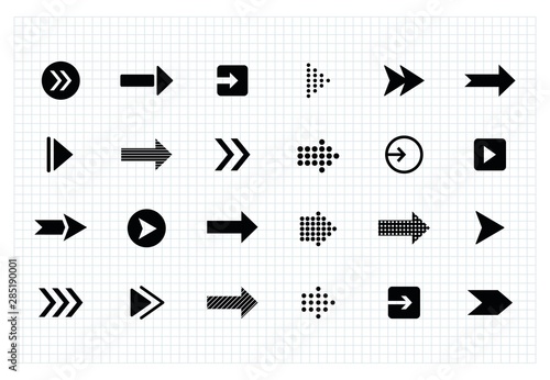 Arrow vector icon set. Big black arrows cursor direction collection, abstract elements for business infographic in modern simple style