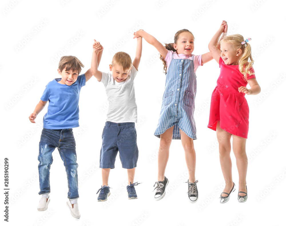 Group of jumping little children on white background Group of jumping little children on white background