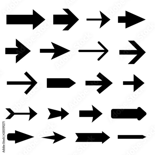 Arrows collection. Black arrow direction signs for navigation or web download button isolated vector