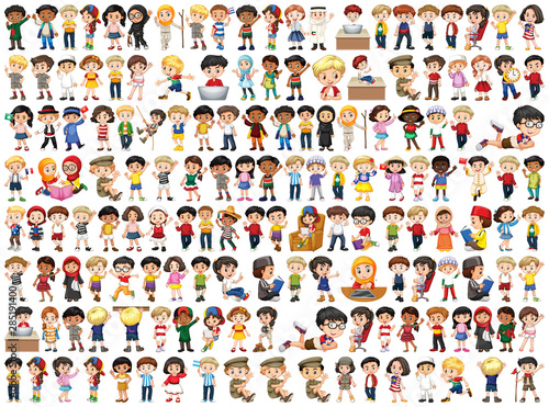 Children with different nationalities on white background