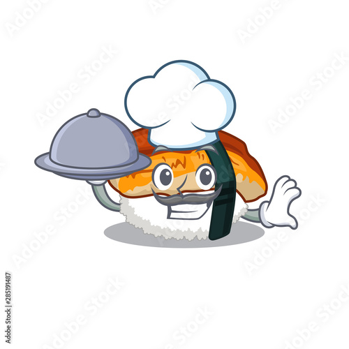 Chef with food unagi sushi in the character lunchbox