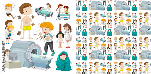 Seamless background design with kids and illness