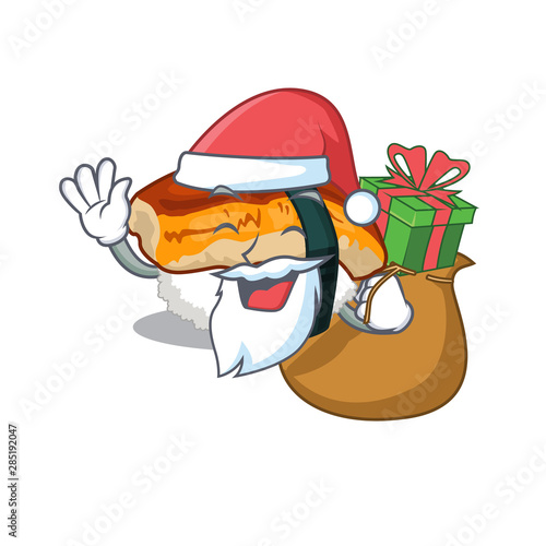 Santa with gift sushi unagi in the cartoon shape