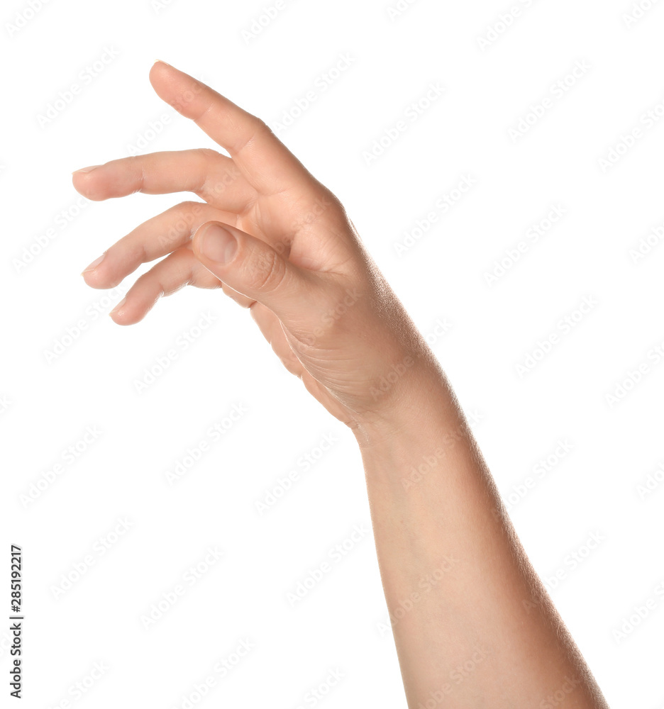 Beautiful female hand on white background Beautiful female hand on white background