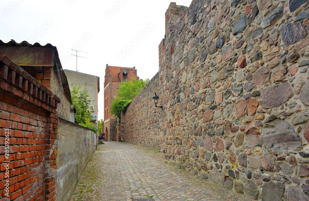 Medieval town wall in Templin with the Berlin gate tower, Berliner Tor