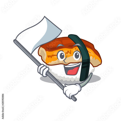 With flag sushi unagi in the cartoon shape
