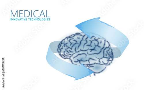 Brain treatment low poly 3D render. Drug nootropic human ability stimulant smart mental health. Medicine cognitive rehabilitation in Alzheimer disease and dementia patient vector illustration