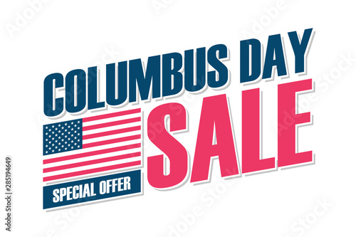 USA Columbus Day Sale special offer banner with american national flag for business, promotion and discount shopping. United States holiday sale vector illustration.