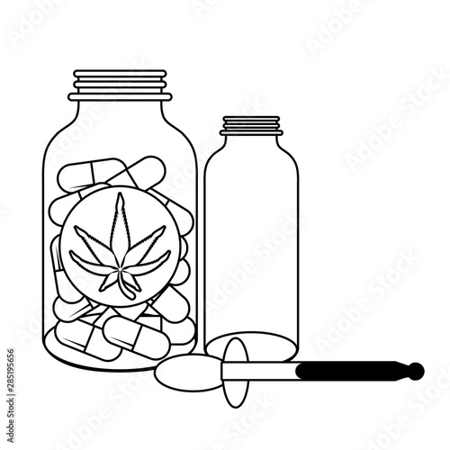 cannabis martihuana sativa hemp cartoon in black and white