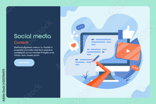 Social media, copy writing, video promotion, digital marketing vector illustration, web template.
