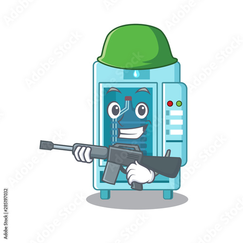 Army water vending machine in mascot shape