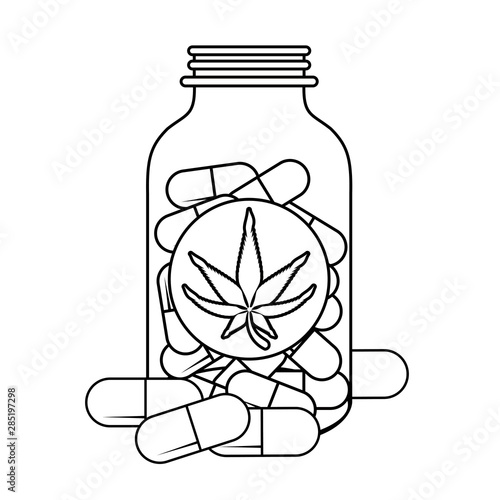 cannabis martihuana sativa hemp cartoon in black and white