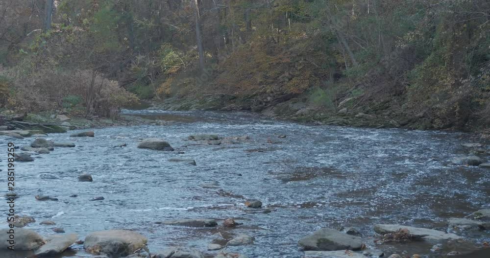 The Wissahickon Creek flows over rocks and stones The Wissahickon Creek flows over rocks and stones