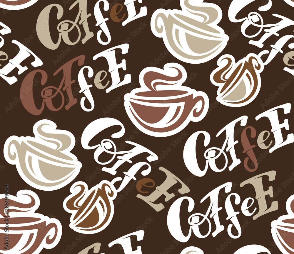 Coffe time - hand drawn doodle lettering pattern background