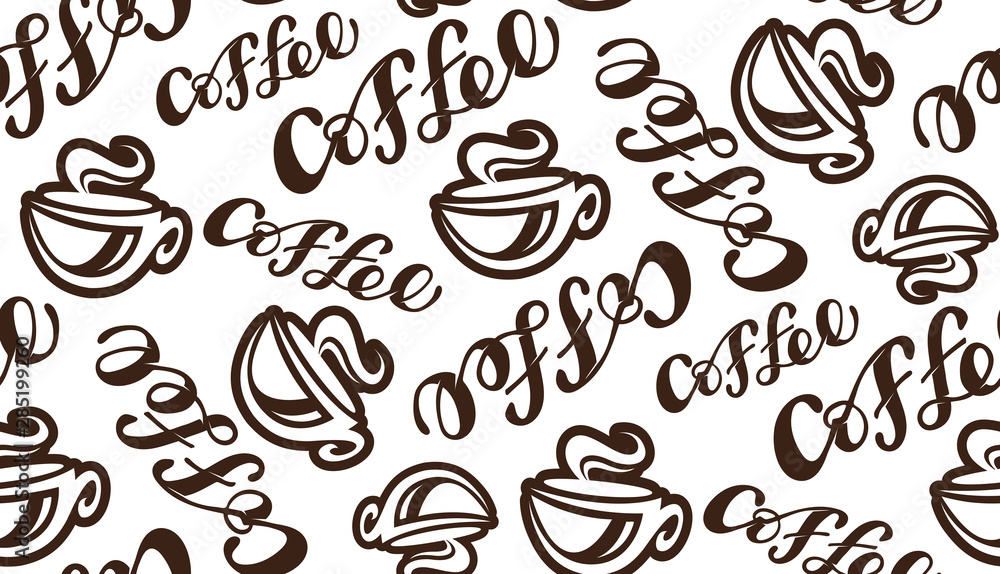 Coffe time - hand drawn doodle lettering pattern background