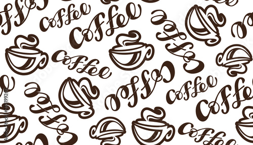 Coffe time - hand drawn doodle lettering pattern background