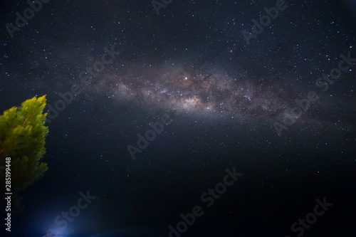Panorama shot of Milky Way Galaxy at Borneo  Long exposure photograph  with grain.Image contain certain grain or noise and soft focus.