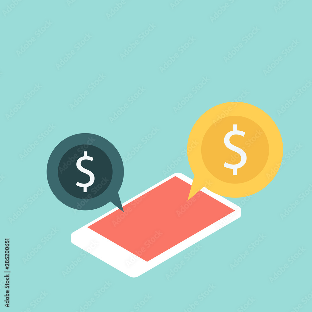Money coin out of smartphone ,online income comcept Money coin out of smartphone ,online income comcept