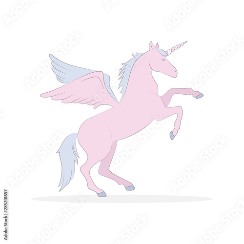Magic pegasus, unicorn fairy-tale animal vector card