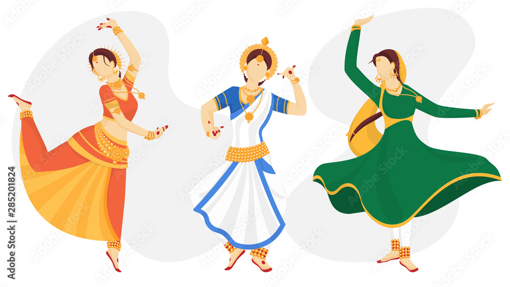 Illustration of Indian women classical dancer in different pose. Illustration of Indian women classical dancer in different pose.
