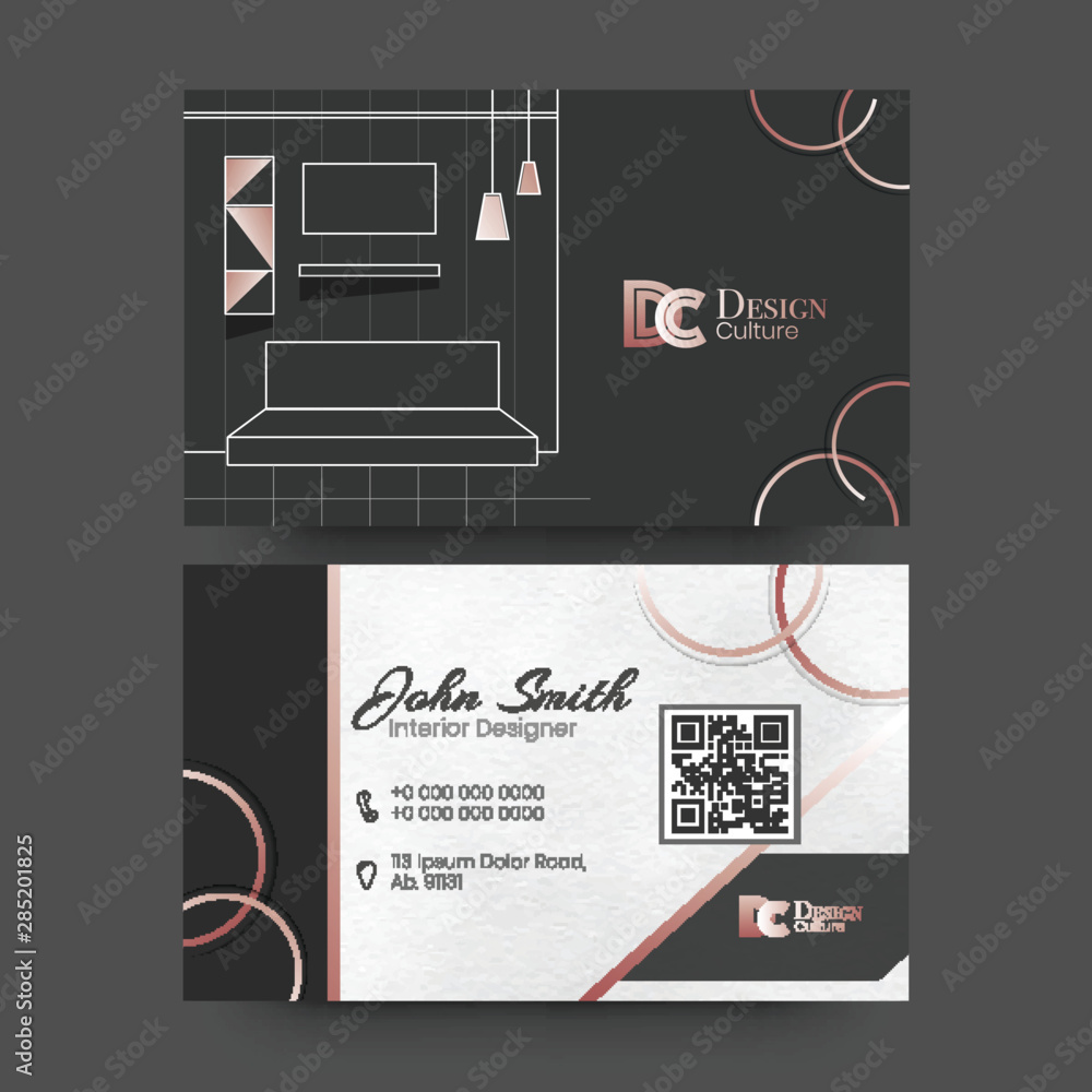 Front and back view of business card or visiting card design for Interior  Designer. Stock Vector | Adobe Stock