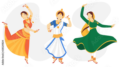 Illustration of Indian women classical dancer in different pose.