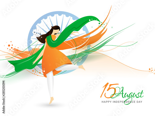 Vector illustration of woman dancing on occasion of 15 August Happy Independence day celebration concept. can be used as poster or banner design.