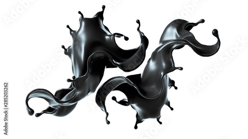 Splash of thick black liquid. 3d illustration, 3d rendering.