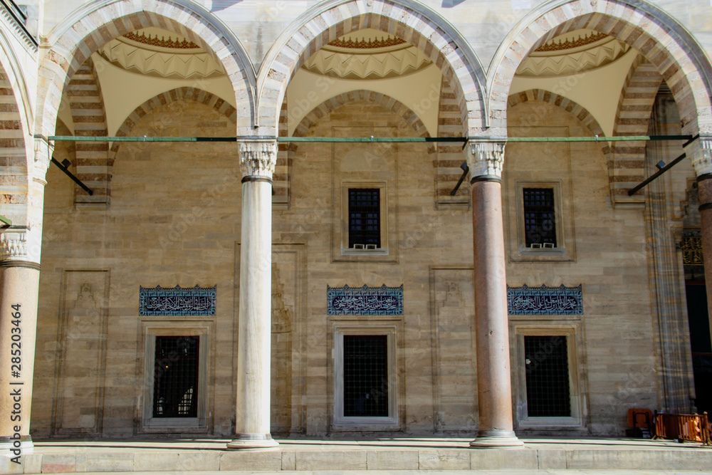 historic ottoman columns of Suleymaniye mosque in Istanbul, Turkey