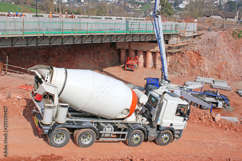 cement mixer on a road construction site