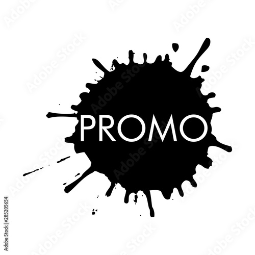 Logotipo con texto PROMO en blanco sobre salpicadura en color negro