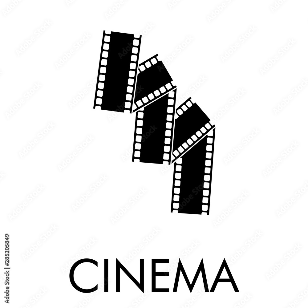 Logotipo con texto CINEMA con tira de película en zig zag en color negro