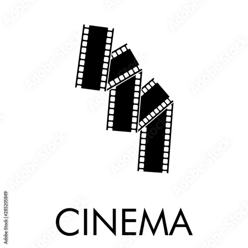 Logotipo con texto CINEMA con tira de película en zig zag en color negro