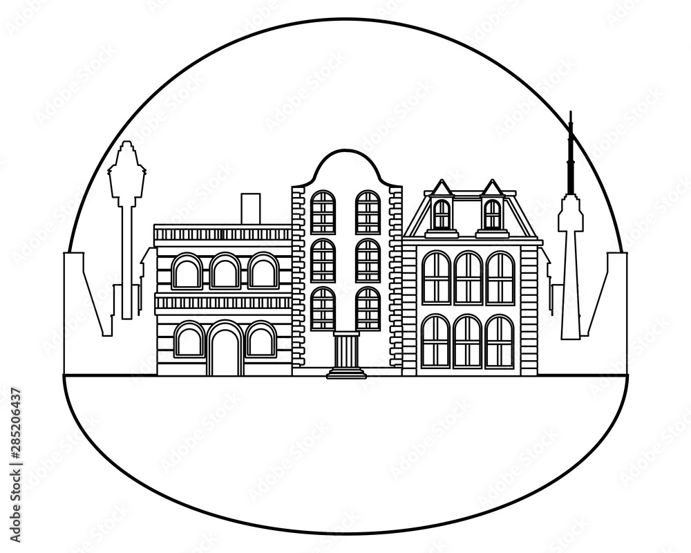 Obraz premium Urban buildings and city architecture in black and white