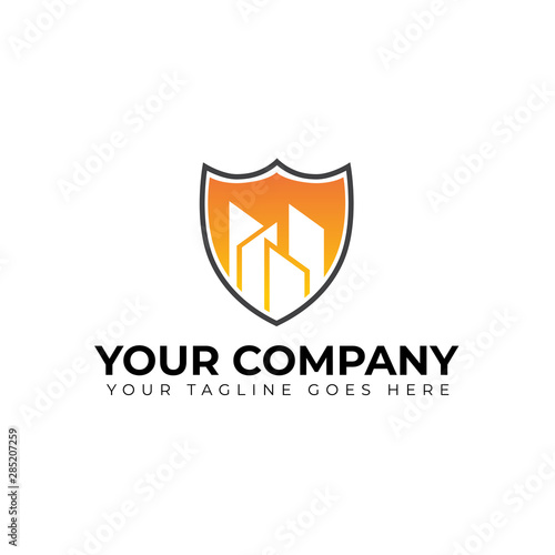 Modern security logo, building vector icon
